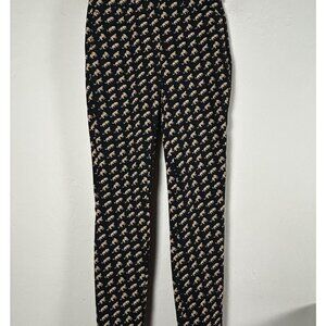 RLX Ralph Womens Leopard-Motif Skinny Stretch Pant Size 2 Black/Gold Pockets